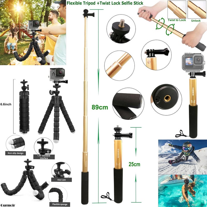 Gurmoir Accessory Kit with Waterproof Case for Go Pro Hero 13 12 11 10 9 Black. Underwater Diving Housing Floating Hand Grip Screen Protector Bundle Pack for GoPro 13 12 11 10 9 Camera(DT13) - Image 4